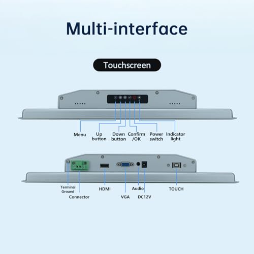 Image of 15-Inch Industrial Touch Screen Monitor, Ratio 4:3 Embedded PCAP Touchscreen Monitors | 10-Point Touch | No Drive, Plug and Play | IP65 Front | HD-MI VGA USB Port
