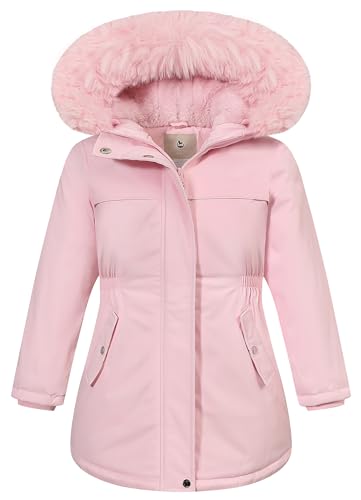 CICVSOC Girls Waterproof Winter Jacket Fleece Lined Hooded Coat,Kid's Warm Insulated Parka for School & Outdoor Play