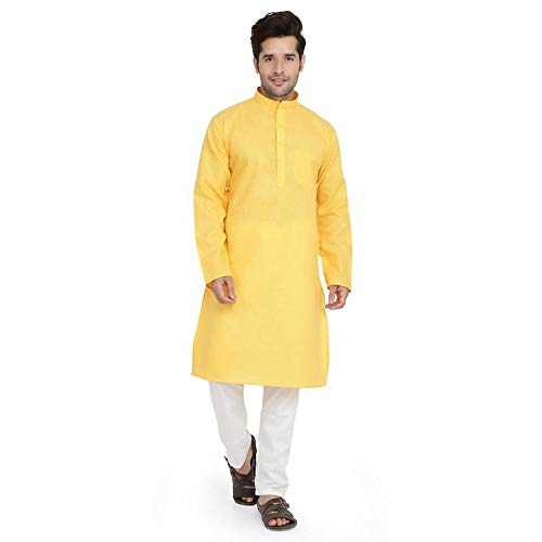 Kurta pijama indio para hombre conjunto étnico regalo original amarillo