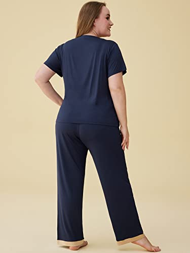 Latuza Women's Bamboo V-Neck Short Sleeves Pajama Set L Navy #TOP6