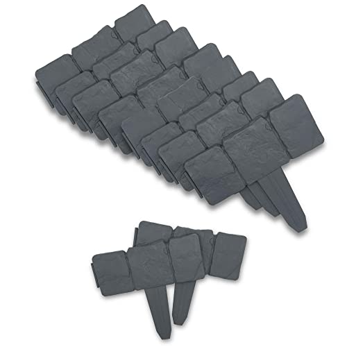 Lot de 10 - Module Bordure de Jardin Effet Pierre - 2.5 Mètre linéaire - Rebord pour Clôture, Parterre, Plantation - Plastique Flexible - 25 x 10 CM - Gris