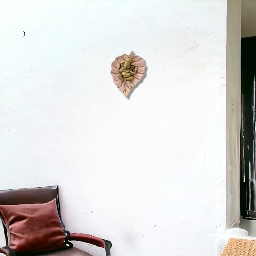 Charmy Crafts Metal Ganesha On Leaf, Wall Hanging Article for Wall Decor, Wedding Gifts, Best for Housewarming, Room Decor (Light Pink)