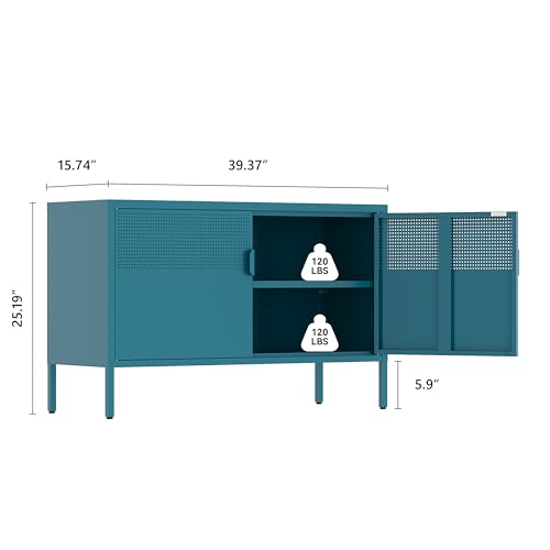 Image of Metal Storage Cabinet,2 Door TV Stand, Metal Mesh Accent Cabinet