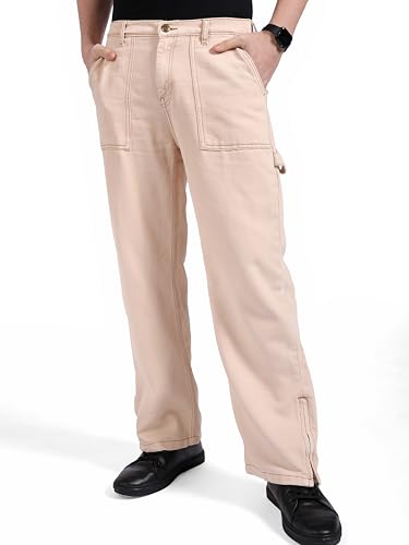 Image of The Indian Garage Co Men Baggy Solid Mid-Rise Stretchable Jeans