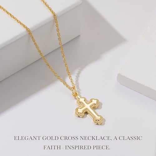 NICRET Gold Cross Necklace 14K Gold Cross Pendants for Women Delicate Floral-Edge Detailing Dainty Crosses Necklace for Women Crosses Chain4