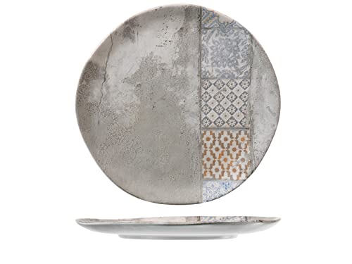 H&H Malaga Set 12 Piatti Piani, Stoneware, Decoro Effetto Vintage, 26 Cm Grigio 26 X 26 X 2 Cm