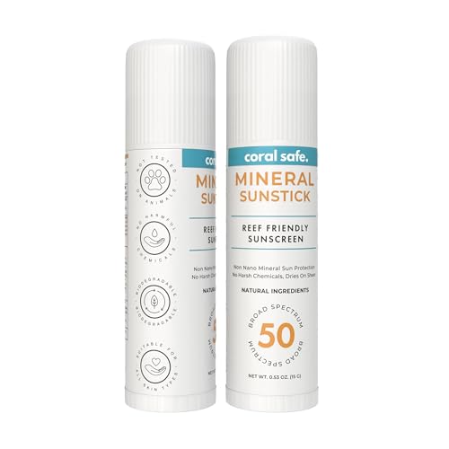 Image of Reef Safe Sunscreen SPF 50 Mineral Face Stick 2 Pack, Hawaii & Mexico Approved, Biodegradable, Zinc, Vitamin E, Oxybenzone & Octinoxate Free, Water Resistant, Made in USA by Coral Safe