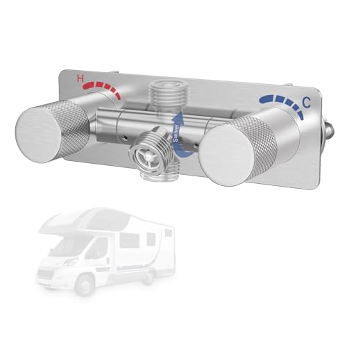 4 All Metal RV Shower Faucet Valve Heavy-Duty Camper Shower Diverter Replacement for Indoor and Outdoor Use Leak-Proof Design with Easy Control Knob Brushed Nickel