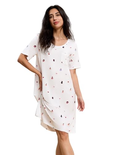 GYS Premium Women's Nightgowns Bamboo Viscose Short Sleeve Soft and Breathable Pajama Dress