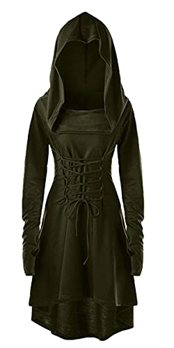 Disfraz con túnica renacentista acordonada para mujer, vestido medieval con capucha, manga larga, estilo retro, gótico, para cosplay, Halloween, carnaval (L, Verde)