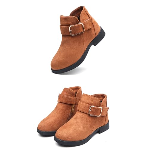 Girls Suede Buckle Chunky Heel Ankle Boots Side Zipper Comfortable Breathable Low Heel Non-Slip Chelsea Dress Ankle Boots Kids School Dance Ankle Boots2