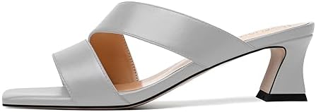 AMBELIGHT Women's Solid Slip On Indoor Kitten Casual 2 Inch Square Toe Low Heel Matte Heeled Sandals Grey Size 10 - Tacones de Mujer Sexy | Image 1