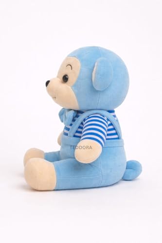 Image of Bow Monkey Soft Toy for Girls Boys Kids, Sky Blue, Animal Stuffed Baby Teddy Gift Birthday, 25 cm