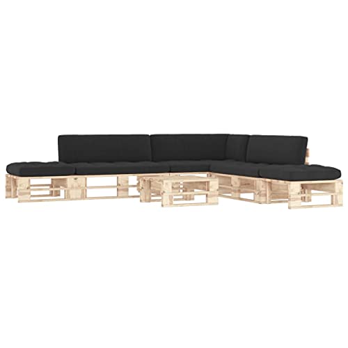 Solivagant Muebles de palets 6 pzas y Cojines Madera Pino impregnada,Negro,77.92kg