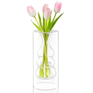 ZENS Clear Glass Bubble Flower Vase, Modern Hand Blown Hollowed Out Glass Vase for Wedding Decorative, Home Décor Small Bouquet.