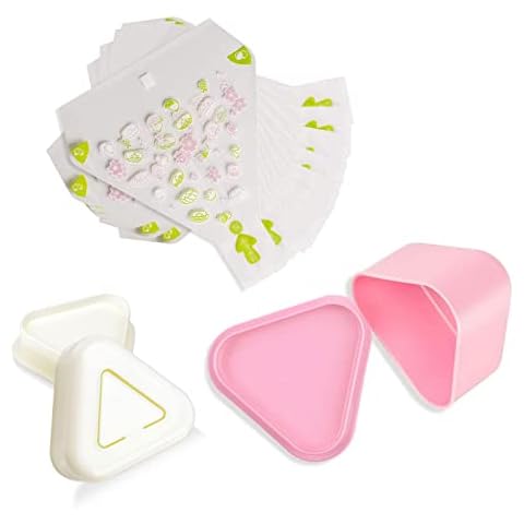 ChasBete Rice Mould Set, DIY Sushi Maker, 2 Onigiri Mould + 100 Disposable Onigiri Wrappers & Stickers Cover