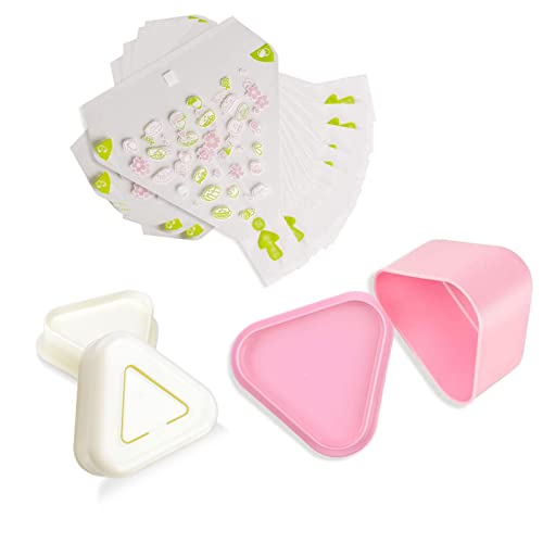 ChasBete Dreieckig Sushi Set, 2 Onigiri Form+ 100 Einweg Onigiri Taschen+ Aufkleber für Onigiri Nigiri Sushi Sake Bento Cover