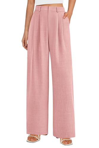 PRETTYGARDEN Women's Summer Work Pants Elastic High Waisted Straight Leg Business Casual Dressy Trousers Slacks with Pockets (Pink,Medium)