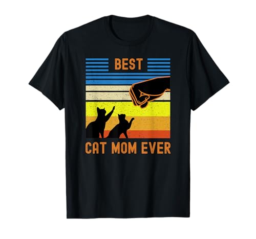 Funny Best Cat Mom Ever Vintage Retro Cat Fist Bump Maglietta