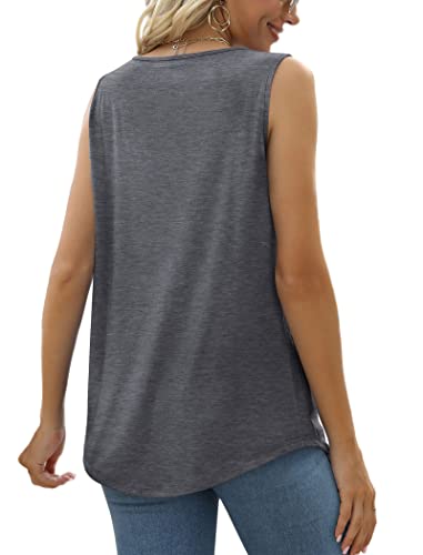 Image of Saloogoe Summer Tank Tops for Women Loose Fit Pleated Square Neck Sleeveless Tops Curved Hem Flowy