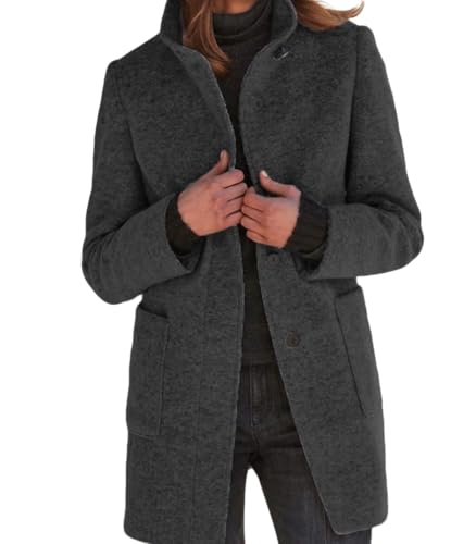INVACHI Womens Trench Coat Single Breasted Peacoat Thicken Thermal Overcoat with Pockets