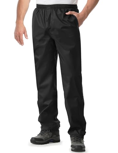 iCreek Men's Rain Pants Waterproof Over Pants Windproof Lightweight Hiking Pants Work Rain Outdoor for Golf, Fishing (Black, Large/32 Inseam)