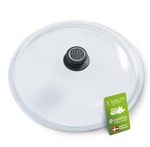 Squality Topfdeckel 32 cm | Pfannendeckel aus Pyrex | Glasdeckel aus gehärtetem Glas | Hergestellt in Dänemark | Pfannen Deckel ofenfest bis 260 C | Topf Deckel Spülmaschinen geeignet