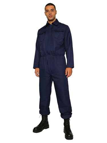 TiaoBug Buzo De Trabajo Para Hombre Mono De Algodón Manga Larga De Mercánico Ideal Para Almacenes Talleres Azul marino S