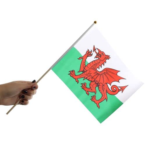Wales Hand Waving Flags - Pack of 10 Welsh Polyester Flag Hand Wavers - Football Sports Supporter Accessory for the World Cup and St David's Day