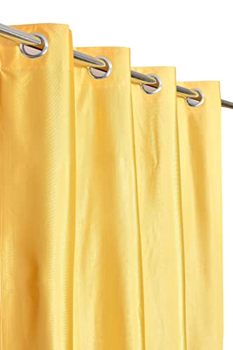 Image of DEVSANG Polyester 2 Print and 1 Plain Curtains Set of 3, Brown&Yellow&White 9 Feet