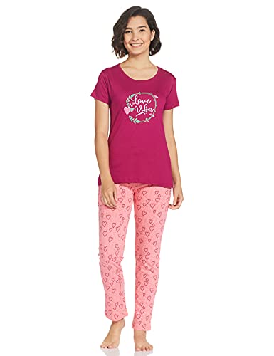 Image of Rupa Women's Cotton Digital Print Pajama Set Pack of 1 (1352A01-BERRY- Berry XL)