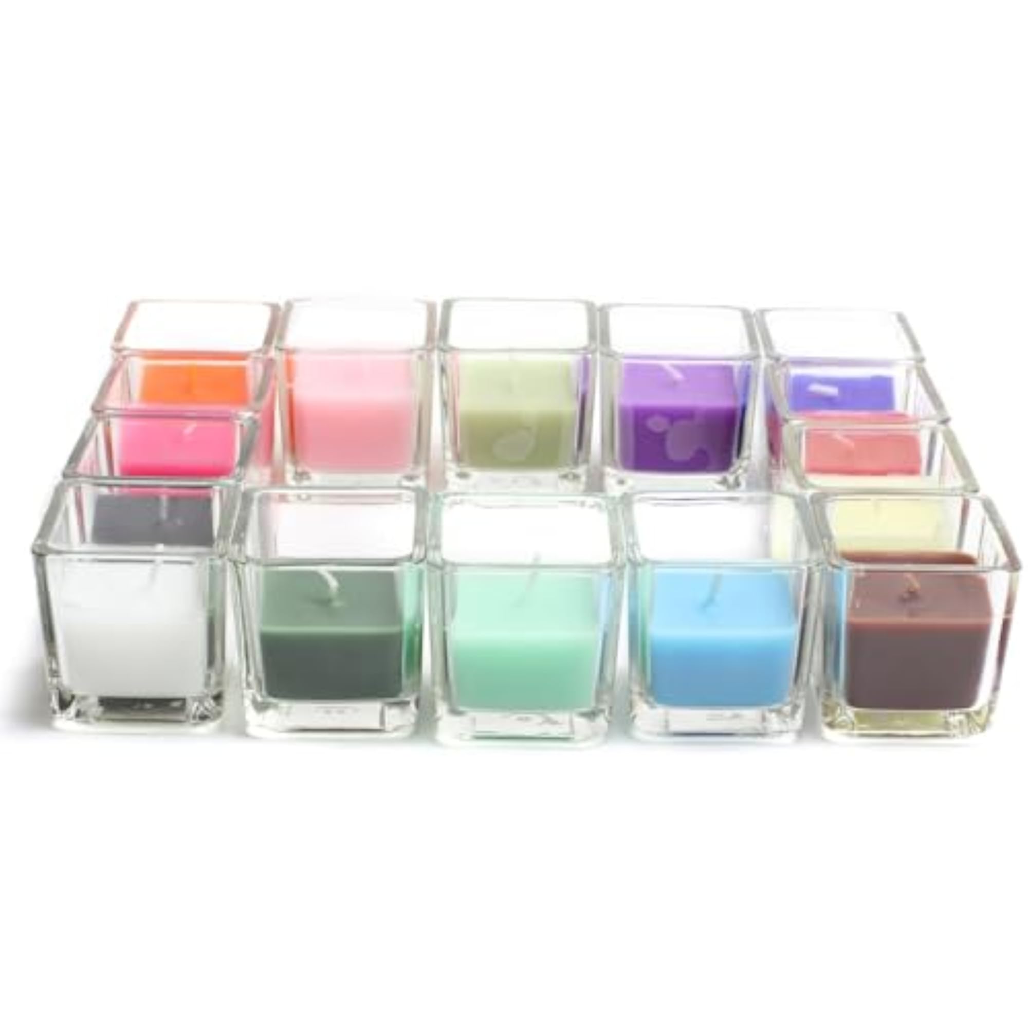 12-Piece Votive Candles, Brown Square Glass