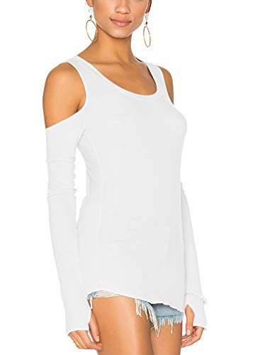 Image of Mippo Cold Shoulder Tops for Women Long Sleeve Workout Tops | Loose Fit, Off the Shoulder Top, Thumb Holes, Lightweight, Yoga and Casual, Easy to Care