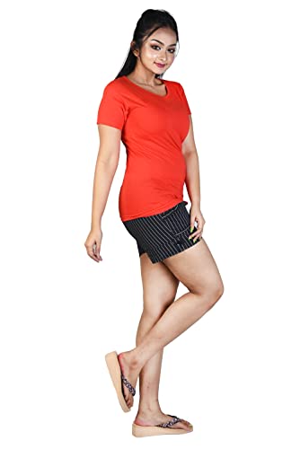 Image of Women's Super Soft Round V Neck Short Sleeves Cotton Solid Regular Fit T-Shirt