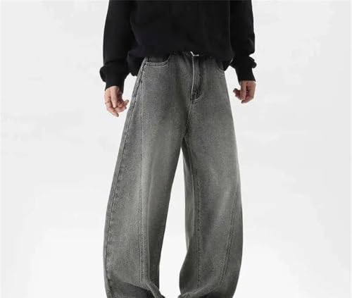 Men Wide Leg Jeans Patchwork Spliced Denim Pants Loose Fit Straight Casual Trousers3