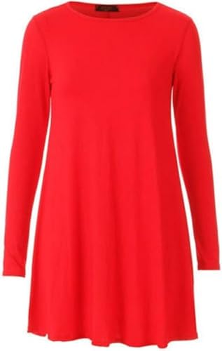 Riddled With Style Damen Schottenkaro-Kleid mit Leopardenmuster und Tiger-Druck, langärmelig, Tunika, Top, Größe 36-54, Rot., 50-52