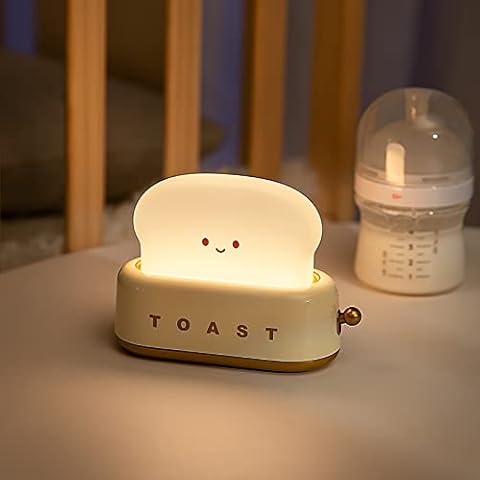 Bread Toast Night Light, Cute Dimmable Rechargeable Desk Lamp with Timer, Funny Nightlight Portable Bedroom Bedside Sleep Lamp Dorm Room Decor lamp for Baby Girls Boys Birthday Christmas Gift (Yellow) Cover