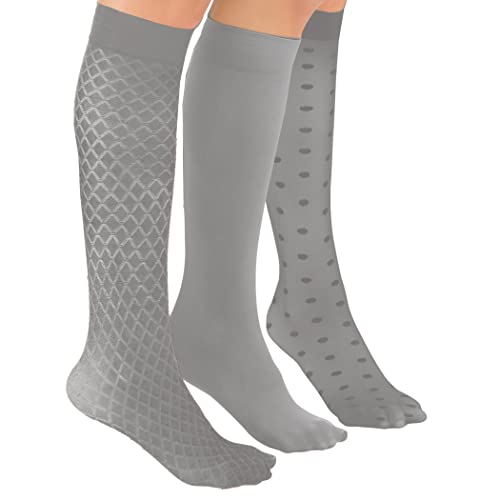 Collections Etc Stylish Compression Knee High Stockings, 3 Pairs Grey Queen2