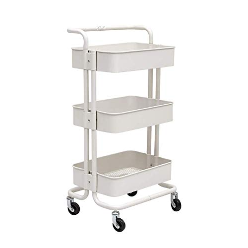 Chariot utilitaire blanc 45x35x87 cm à roulettes et poignée pour rangement maison