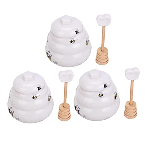 HOLIDYOYO 3個クリエイティブなミツバチデザイン 製ハニーポット 便利なディッパーと蓋付き キッチン用 調味料入れ