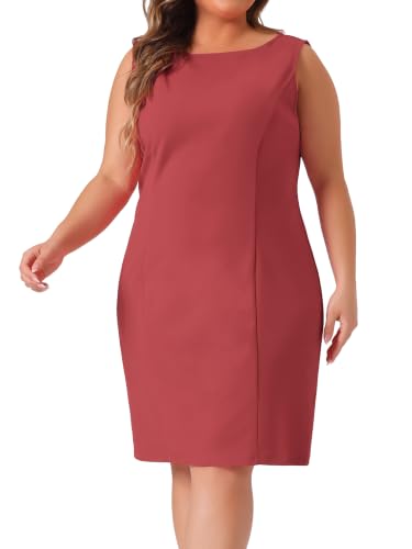 Image of Agnes Orinda Plus Size Sheath Dress for Women Sleeveless Boat Neck Casual Straight Pencil Work Dresses