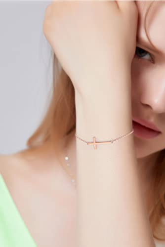 WDSHOW Rose Gold Plated Sideways Cross Ankle Bracelets Women Girls Stainless Steel - Image 3