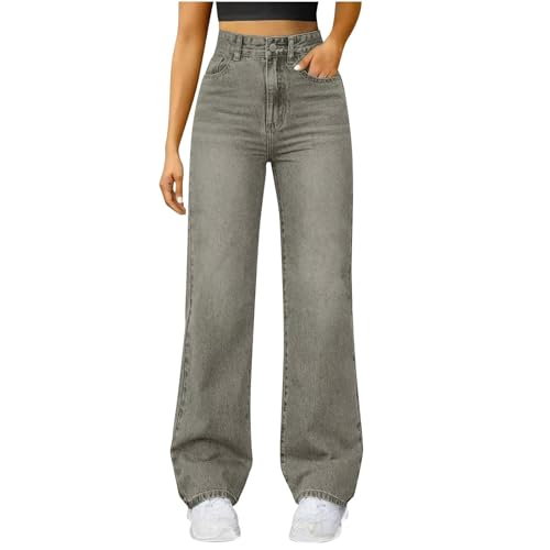 Jean large taille haute extensible pour femme style baggy décontracté