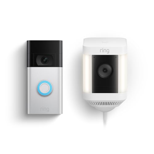 Ring Video Doorbell (Satin Nickel) with Spotlight Cam Plus, Plug-In White - image 1