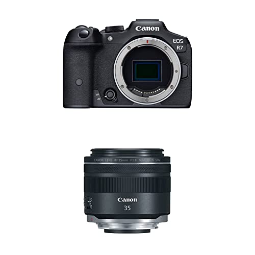 CANON EOS R7 Cámara Mirrorless + Objetivo RF 35 F1.8, Cámara EVIL APS-C (32,5 MP) -5 EV, Vídeo 4K 60 fps, Dual Pixel CMOS AF II, Pantalla Táctil de Ángulo Variable, Negro
