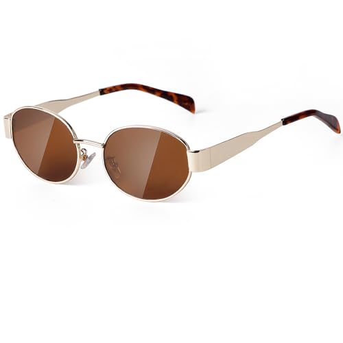 Trendy Oval Sunglasses for Women Men,Fashion Retro 90s Metal Frame Sun Glasses Y2K Shades2