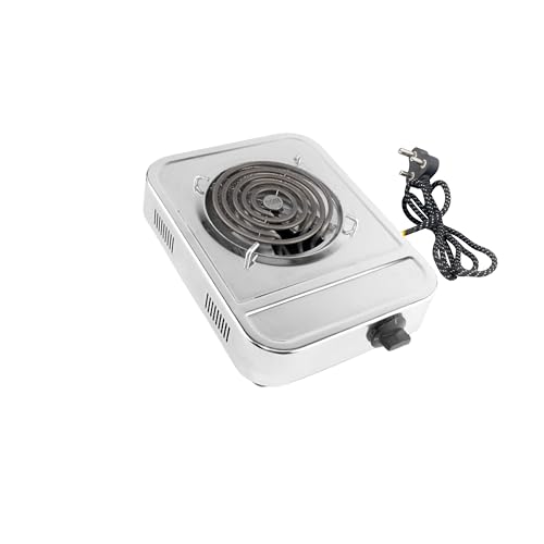 Image of BLUE TRAX ECW1 2000W Electric Coil Cooking Stove, Single Burner Radiant Hot Plate, G Coil Cooktop for Home & Hostel, Works with All Metal Cookware, Ocean Silver - hotplate galaxy- SILVER