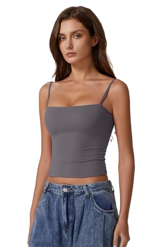 Image of QINSEN Women's Double Lined Basic Tank Top Adjustable Spaghetti Straps Sleeveless Camisole Shirts
