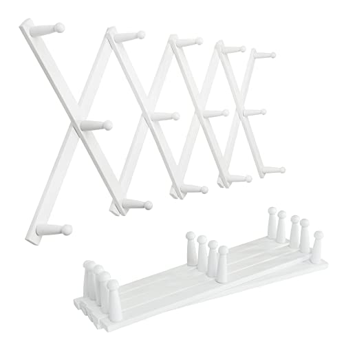 SKOLOO Hat Rack for Wall with 14 Hooks, Pack of 2, Solid Wooden, Modern, Expandable Coat Rack Wall Mount for Coats, Hats, Bags, Baseball Caps, White