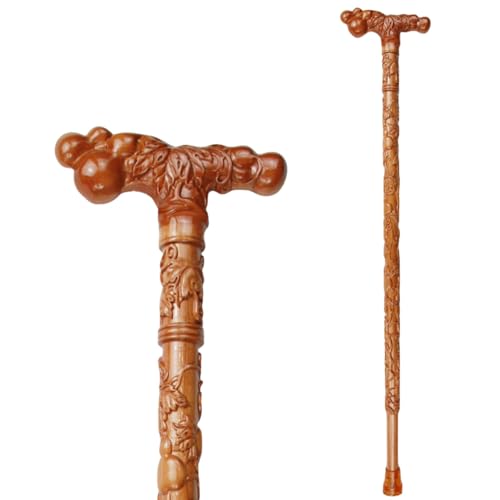 Nizzvlo 杖 木製 手彫り 天然木 龍の頭 ワックス仕上げ 滑り止めマット付 ウォーキングステッキ 歩行補助 男女兼用 高齢者 介護 登山 家庭用 伝統工芸 レトロ彫刻 ギフト箱 プレゼント (06)